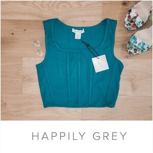 Teal Ribbed Corset Crop